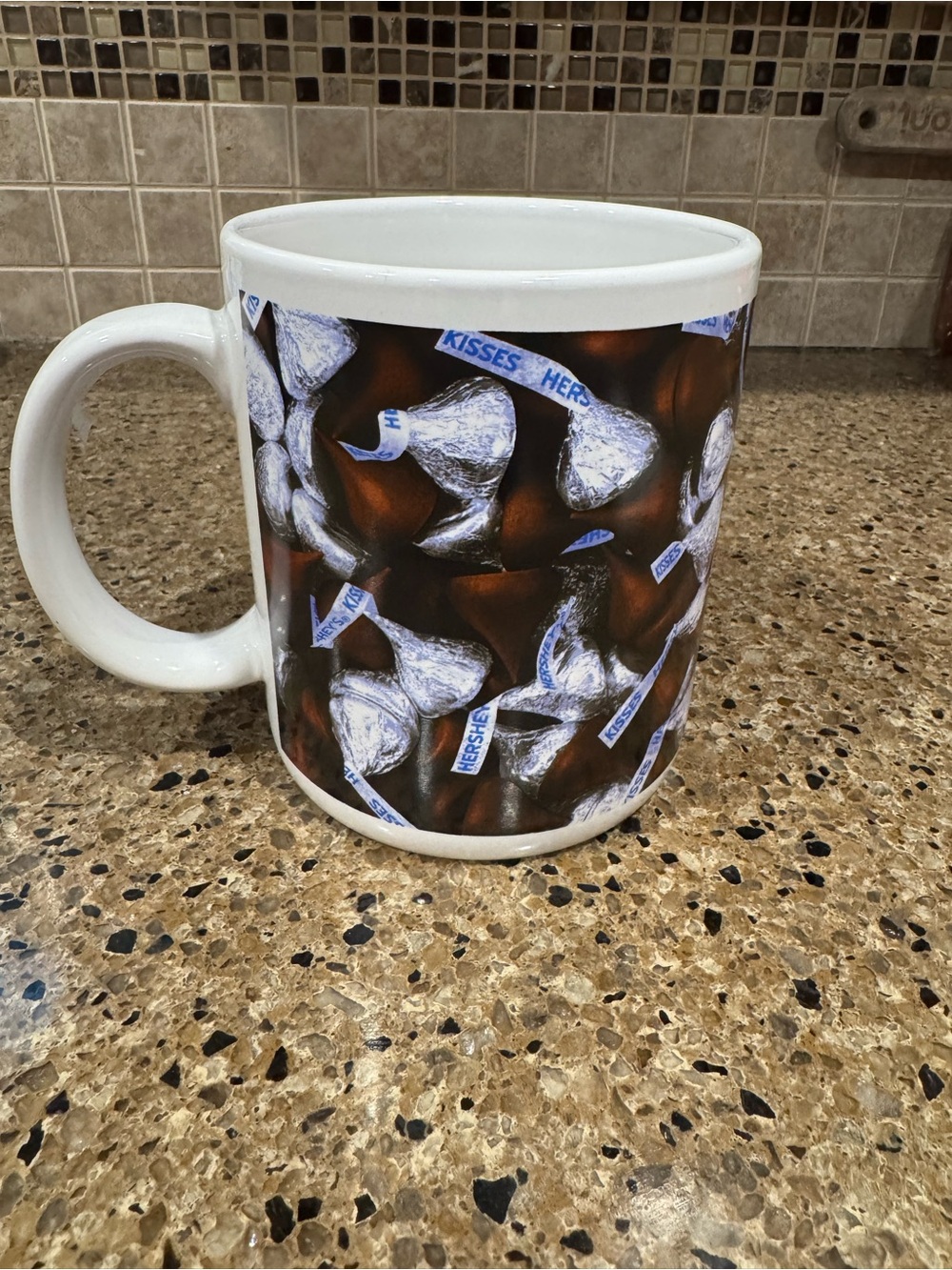 Hershey's Kisses Pattern Ceramic Coffee Mug - White with Brown & Silver Accents